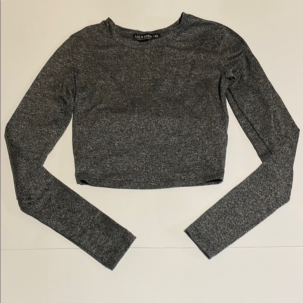 Liz & Sara Gray Long Sleeve Crop Top, XS